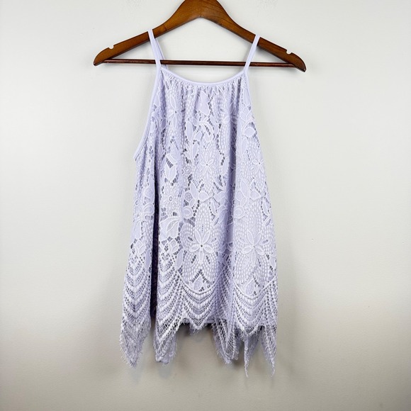 Paper + Tee Tops - Paper + Tee Halter Tank Top Womens XL Lavender Lace Scallop Hem Elegant